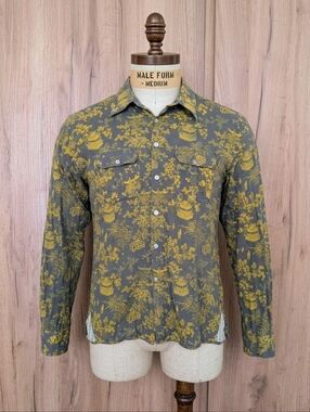 RARE! Custo Barcelona Vintage Y2K Japanese Floral Button-Up Shirt in Olive Gold